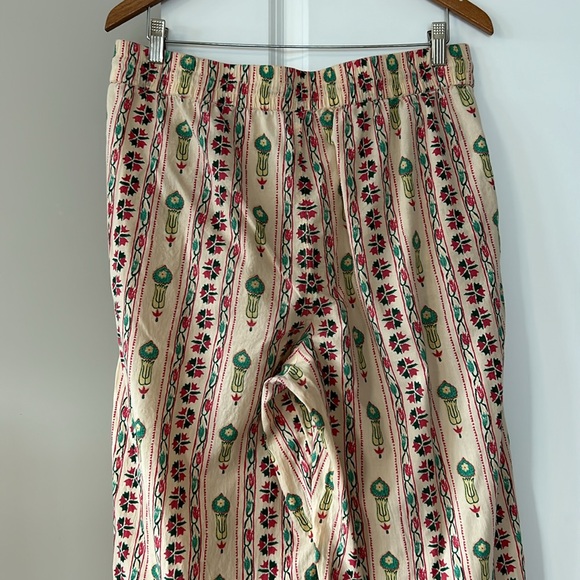 Haute Hippie Boho Tribal Print Soft Cotton Pants w Beaded Tassel Ties & Pockets - Picture 10 of 12